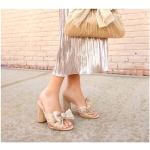 Loeffler Randall Penny Knot Platinum Gold Slip On Mule Sandals Womens 10